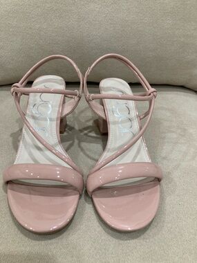 Sugar Blush Pink Patent Strappy Block Heel Sandals